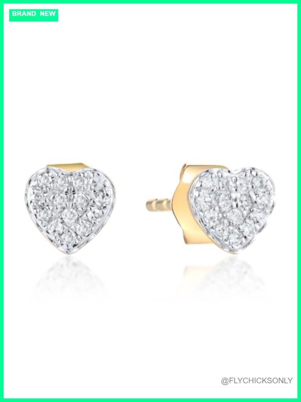 10K Yellow Solid Gold Heart Shape Genuine Diamond Stud Earrings